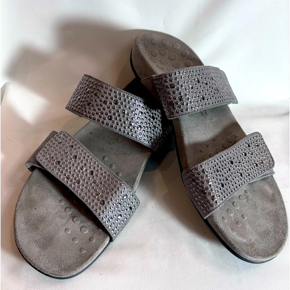 VIONIC Sz 10 Samoa Slides Slip On Sandals Comfort Insole Velcro Closure Flats - Picture 2 of 8